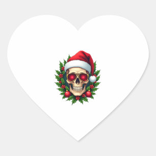 Merry Christmas Sugar Skull Santa Hat Family Xmas Heart Sticker