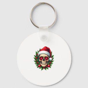 Merry Christmas Sugar Skull Santa Hat Family Xmas Key Ring