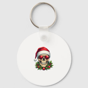 Merry Christmas Sugar Skull Santa Hat Family Xmas Key Ring