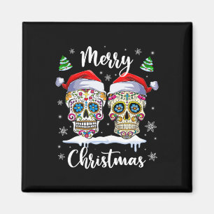 Merry Christmas Sugar Skull Santa Hat Family Xmas  Magnet