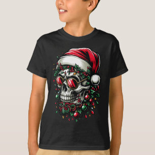 Merry Christmas Sugar Skull Santa Hat Family Xmas  T-Shirt