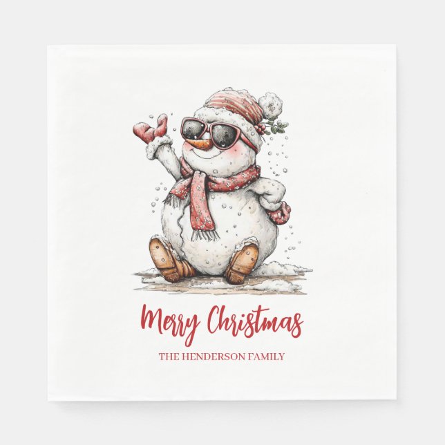Merry Christmas Sunglass Snowman  Napkin (Front)