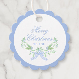 Merry Christmas Swag with Blue Bow Favour Tags