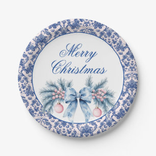 Merry Christmas Swag with Ornaments and Bow Paper Plate