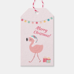 Merry Christmas - Sweet Tropical Santa Flamingo Gift Tags