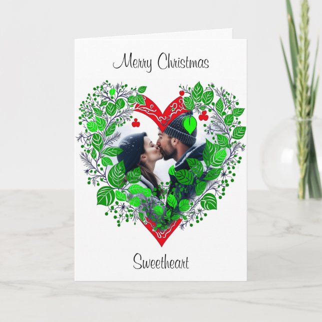 Merry Christmas Sweetheart | Heart Christmas Photo Card (Front)