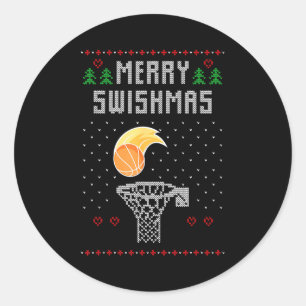 Merry Christmas Swishmas Basketball Xmas Gift Ugly Classic Round Sticker