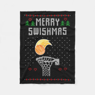 Merry Christmas Swishmas Basketball Xmas Gift Ugly Fleece Blanket