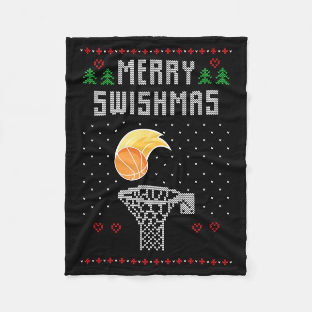 Merry Christmas Swishmas Basketball Xmas Gift Ugly Fleece Blanket (Front)