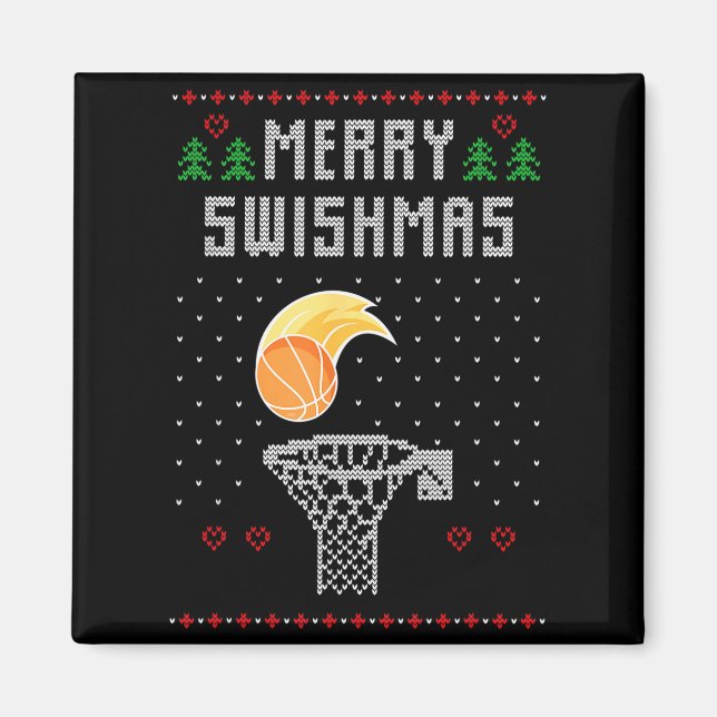 Merry Christmas Swishmas Basketball Xmas Gift Ugly Magnet (Front)