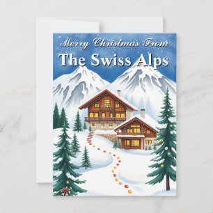 Merry Christmas Swiss Alps Winter Chalet Holiday Postcard