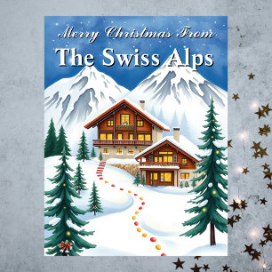 Merry Christmas Swiss Alps Winter Chalet Holiday Postcard