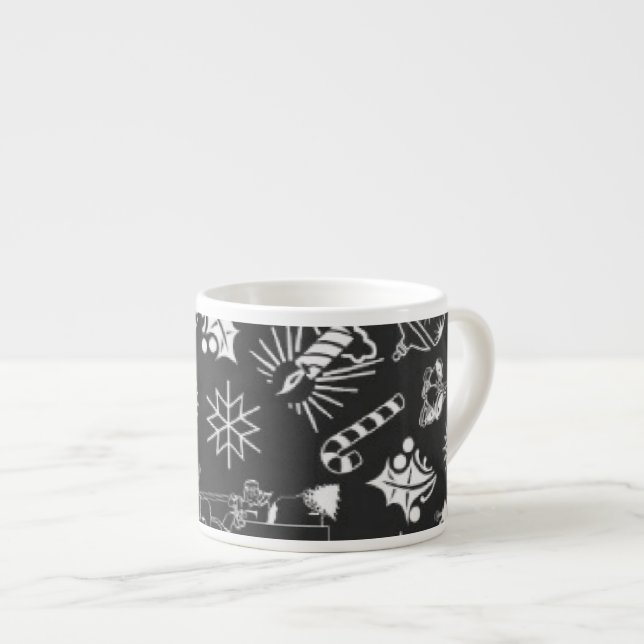Merry Christmas Symbols Black Espresso Coffee Mug (Front Right)