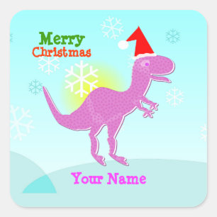 Merry Christmas T-Rex Dinosaur Name Stickers