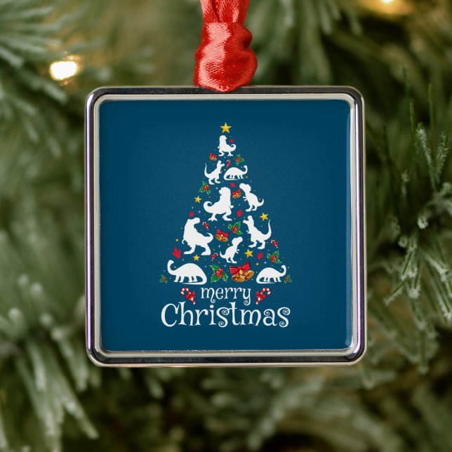 Merry Christmas T Rex Kids Boys Funny Christmas Metal Tree Decoration (Tree)