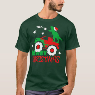 Merry Christmas T rex Santa Hat Riding Red Truck K T-Shirt
