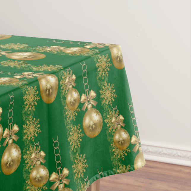 Merry Christmas Tablecloth, Gold Balls Green Tablecloth (In Situ)