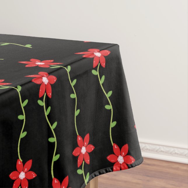 Merry Christmas Tablecloth, Poinsettia Black Tablecloth (In Situ)