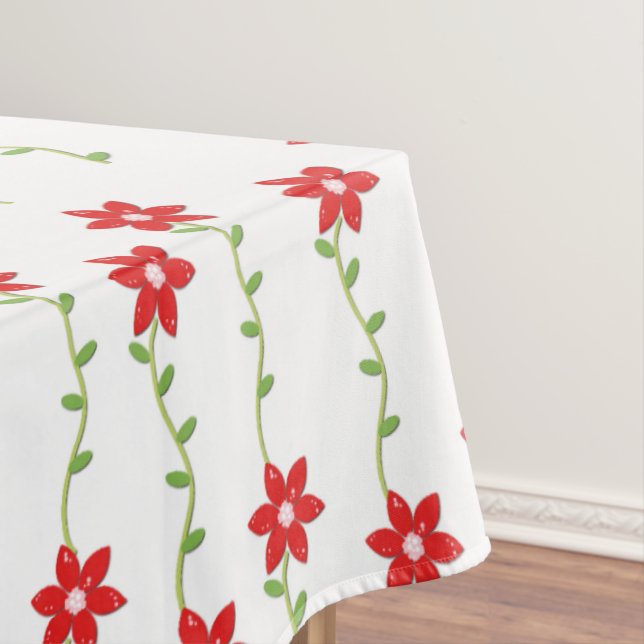 Merry Christmas Tablecloth,Poinsettia White Floral Tablecloth (In Situ)