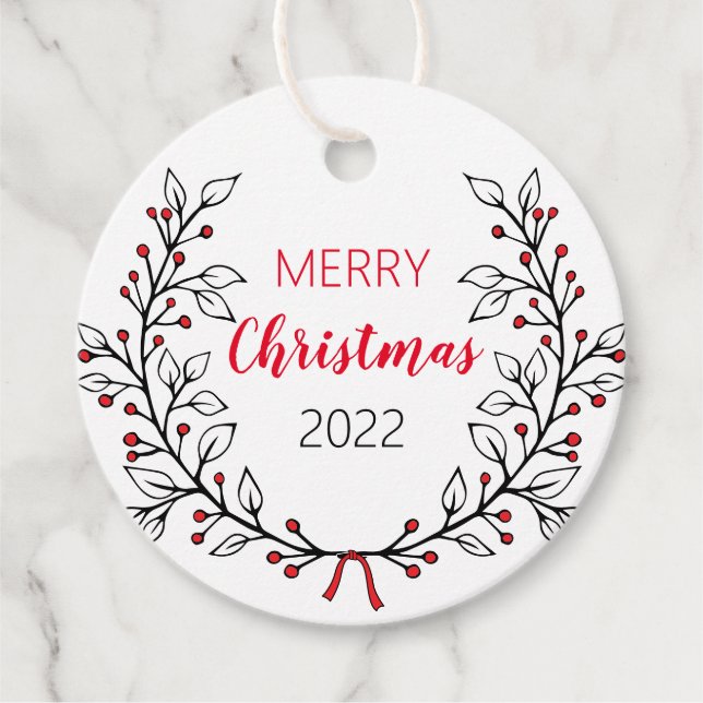 Merry Christmas Tags with lines leave (Front)