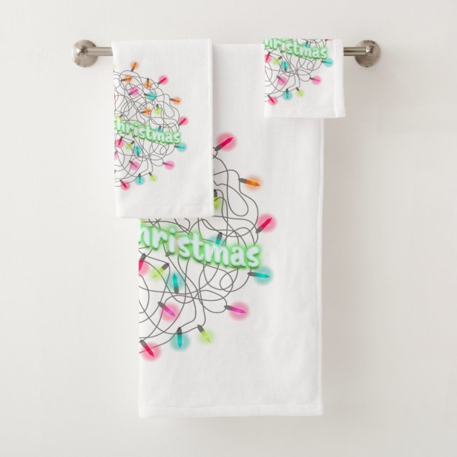 Merry Christmas Tangled Holiday Lights Bath Towel Set (Insitu)