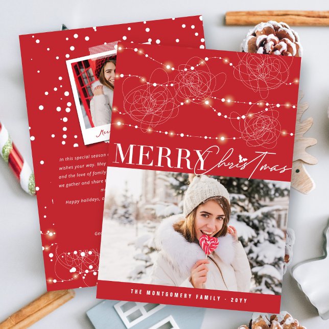 Merry Christmas Tangled & Messy Fairy Lights Photo Holiday Card (Creator Uploaded)