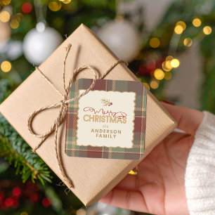 Merry Christmas Tartan Border ID1141A Square Sticker