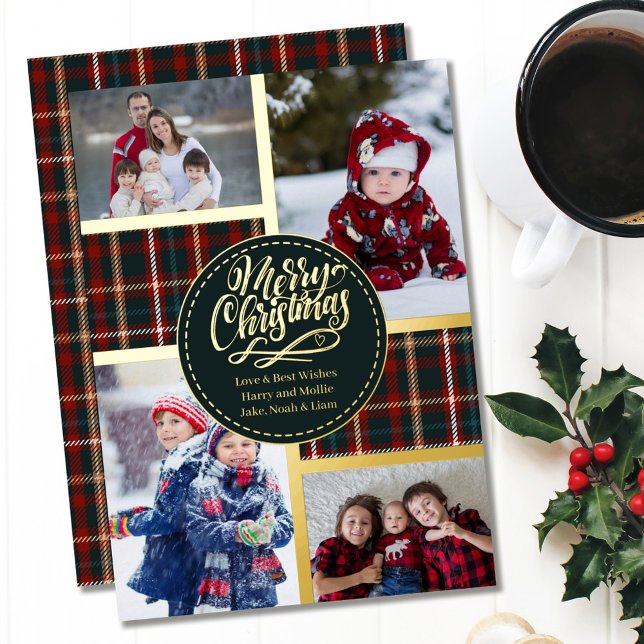 Merry Christmas Tartan Plaid 4 Photo Collage Gold (Creator Uploaded)