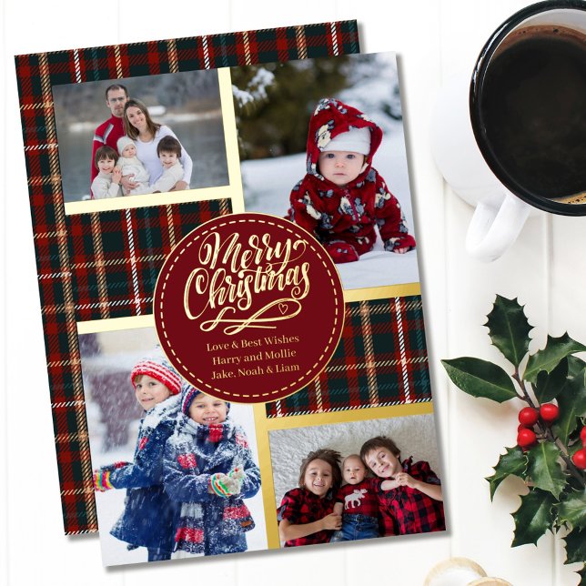 Merry Christmas Tartan Plaid 4 Photo Red and Gold (Creator Uploaded)