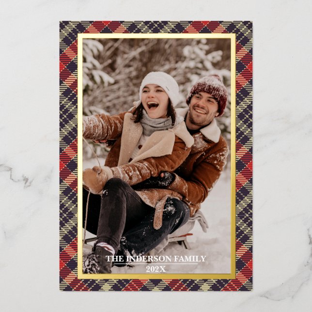 Merry Christmas Tartan Plaid Card - Foil Holiday  (Front)