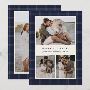 Merry Christmas Tartan Plaid Family Photo Collage Holiday Card