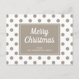 Merry Christmas Taupe Beige Polka Dots Postcard