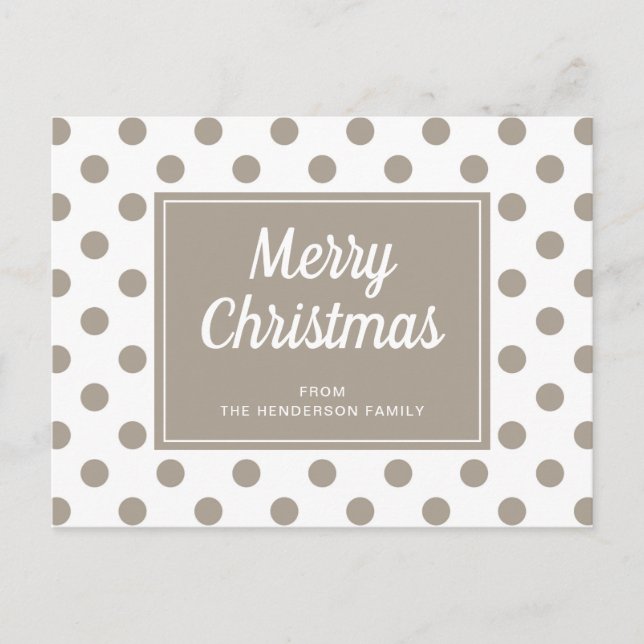 Merry Christmas Taupe Beige Polka Dots Postcard (Front)