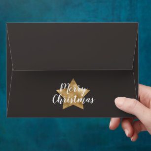 Merry Christmas Taupe Brown Gold Star Envelope