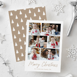 Merry Christmas Taupe Script 6 Photo Collage Holiday Card
