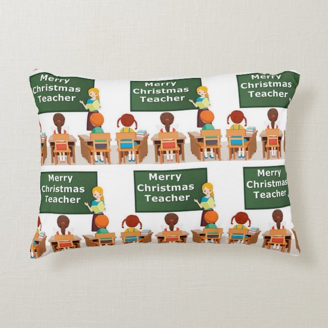 ***MERRY CHRISTMAS TEACHER*** PILLOW GREEN BACK (Front)