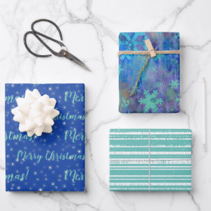 Merry Christmas Teal Blue Winter Wrapping Paper Sheet