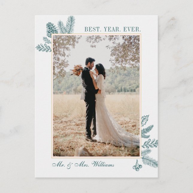 Merry Christmas Teal Floral | Photo Holiday Cards (Front)