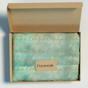 Merry Christmas Teal Gold Sepia Burlap Cottage Wrapping Paper