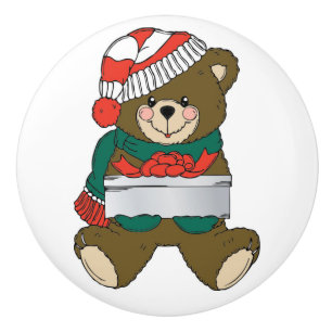 "MERRY CHRISTMAS" TEDDY BEAR CERAMIC KNOB