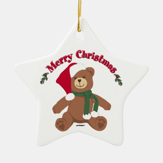 Merry Christmas Teddy Bear Ceramic Tree Decoration (Front)