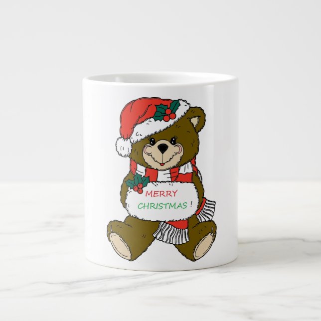 "MERRY CHRISTMAS" TEDDY BEAR LARGE COFFEE MUG (Front)