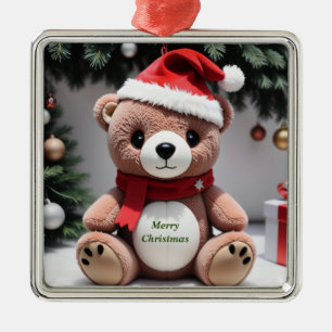 Merry Christmas Teddy Bear Metal Tree Decoration