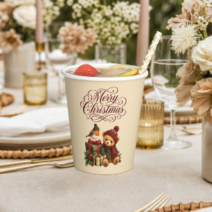 Merry Christmas Teddy Bear  Paper Cups