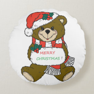 "MERRY CHRISTMAS" TEDDY BEAR ROUND CUSHION