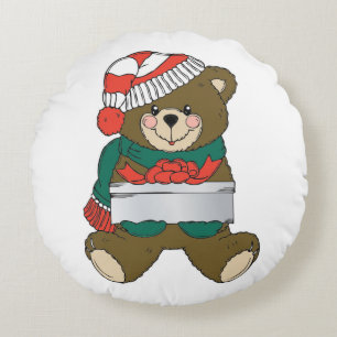 "MERRY CHRISTMAS" TEDDY BEAR ROUND CUSHION