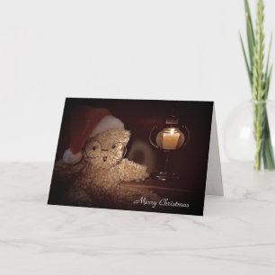Merry Christmas teddy bear with glowing lamp Card