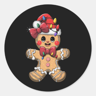 Merry Christmas Tee Gingerbread Santa Pyjamas Girl Classic Round Sticker