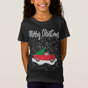 Merry Christmas Tee Red Truck Christmas Tree Snow
