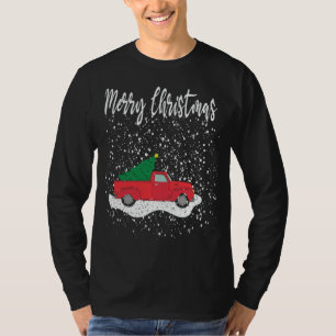 Merry Christmas Tee Red Truck Christmas Tree Snow